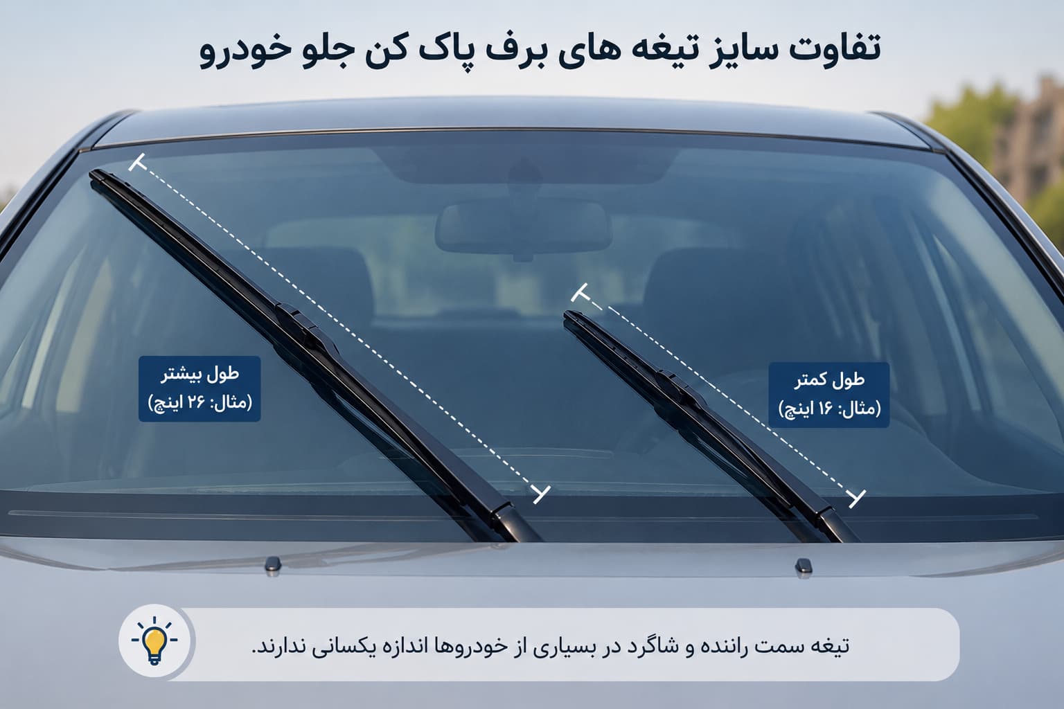 تفاوت سایز تیغه های برف پاک کن جلو خودرو